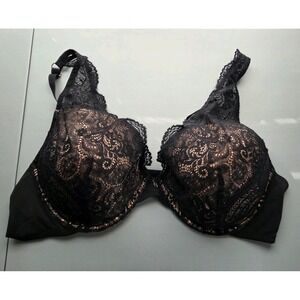 Thirdlove‎ 24/7 Lace Contour Plunge Bra Size 42C Nude With Black Lace Push Up